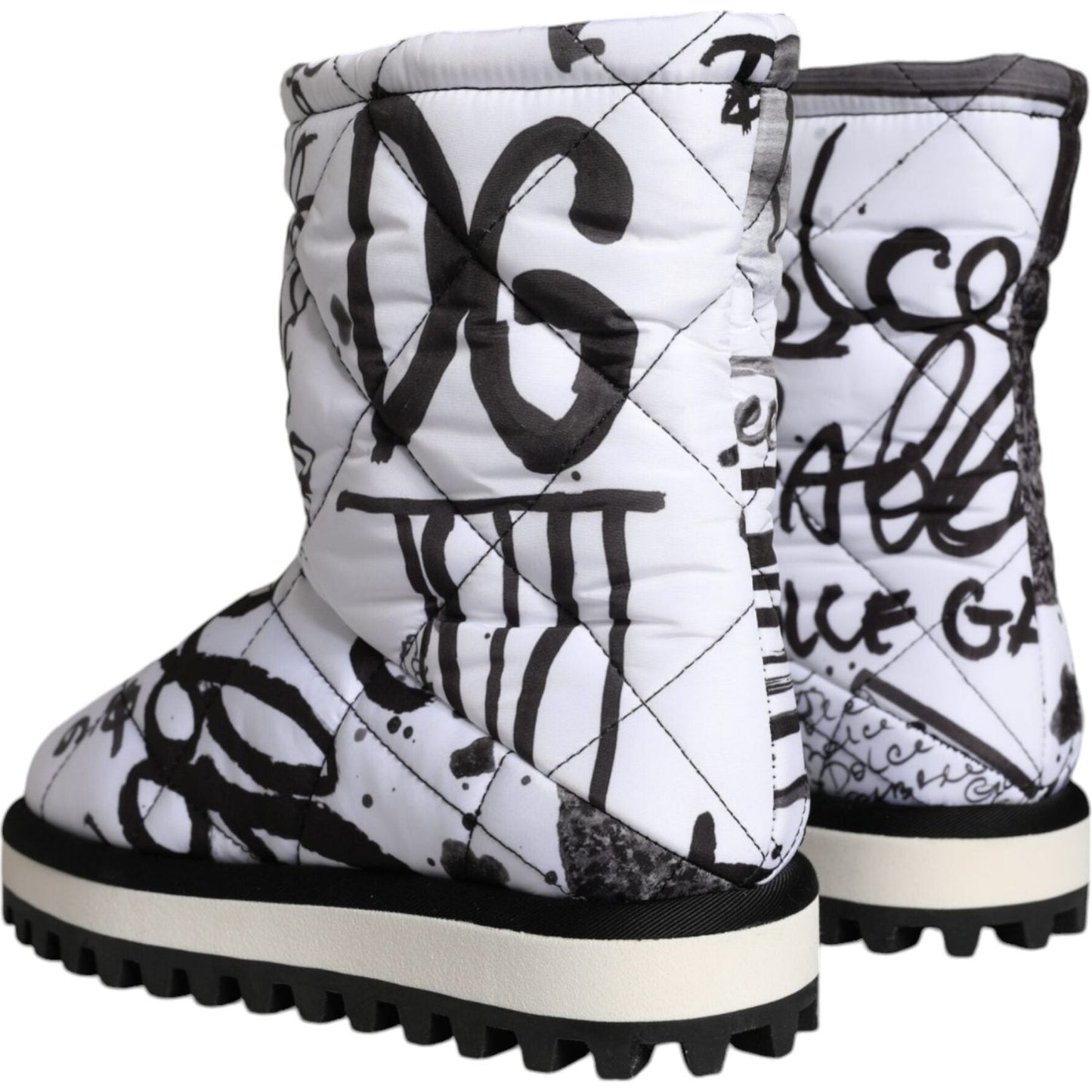 Dolce & Gabbana White Padded Logo Print Mid Calf Boots Shoes LA11477-37