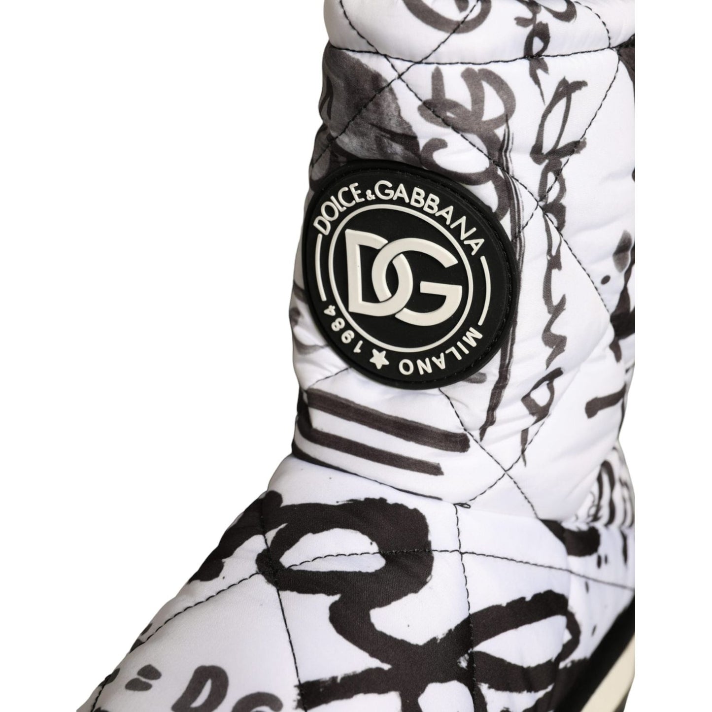 Dolce & Gabbana White Padded Logo Print Mid Calf Boots Shoes LA11477-37