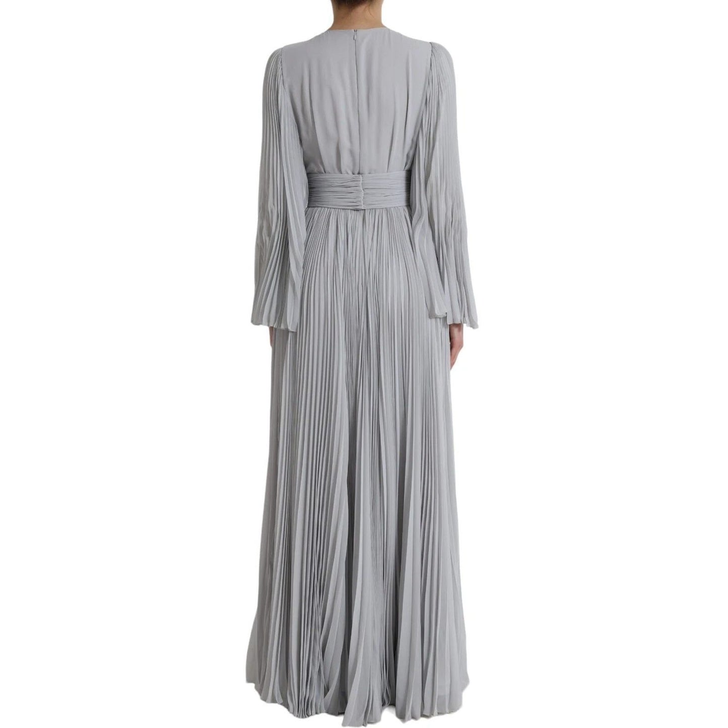 Dolce & Gabbana Light Grey Polyester Pleated Long Maxi Dress DR281072-40