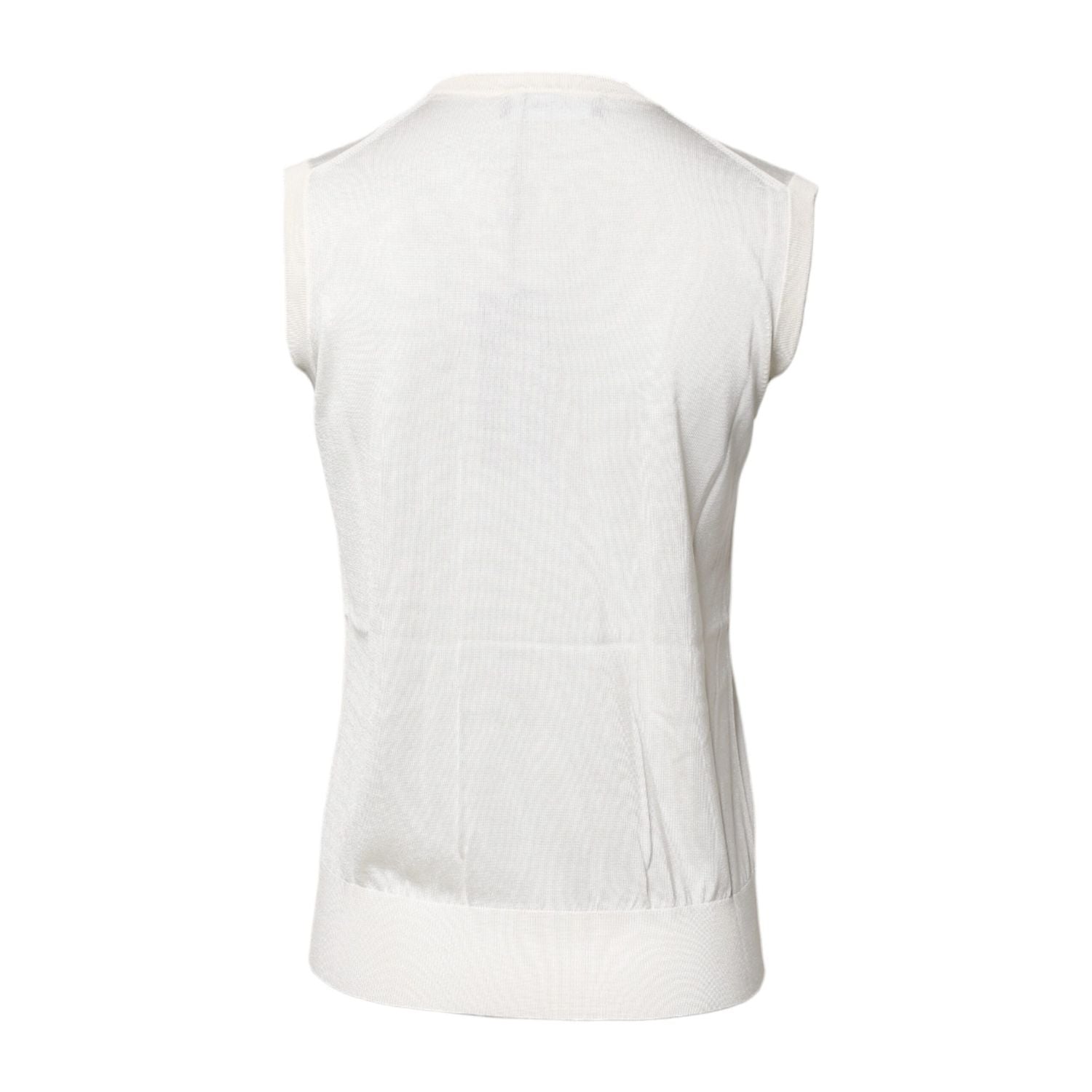 Dolce & Gabbana White Silk Round Neck Sleeveless Tank Top