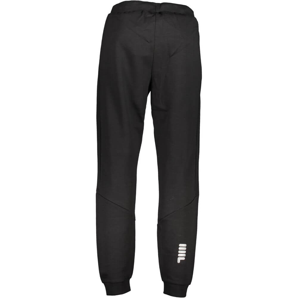 Fila Black Cotton Pant with elastic waist, lace closure, dual pockets, ankle cuffs, printed details, and logo.