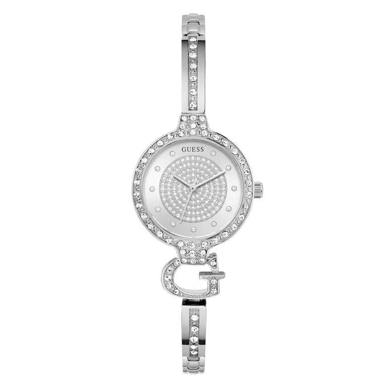 GUESS Mod. GISELLE watch with crystal embellishments and silver-tone bracelet design.