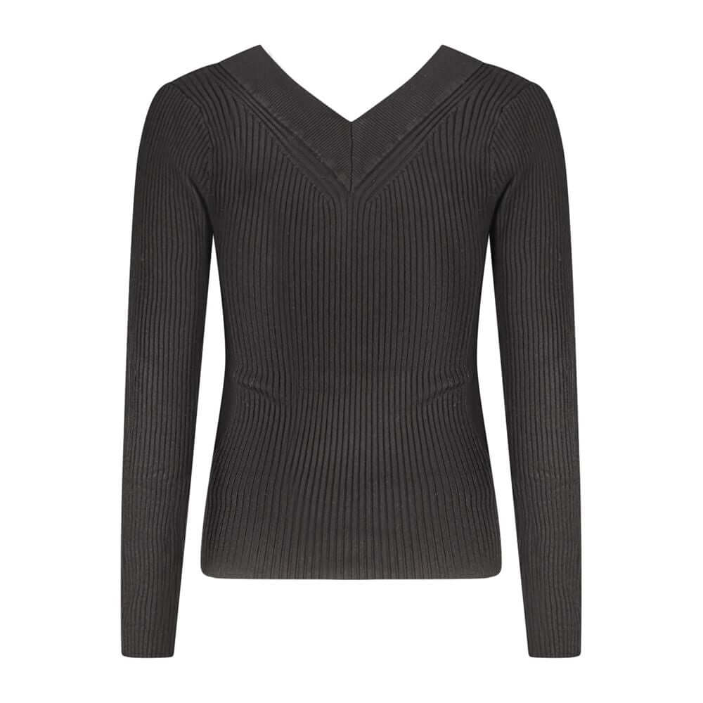 Guess Jeans Black Viscose Sweater with long sleeves, V-neck, and contrasting details
