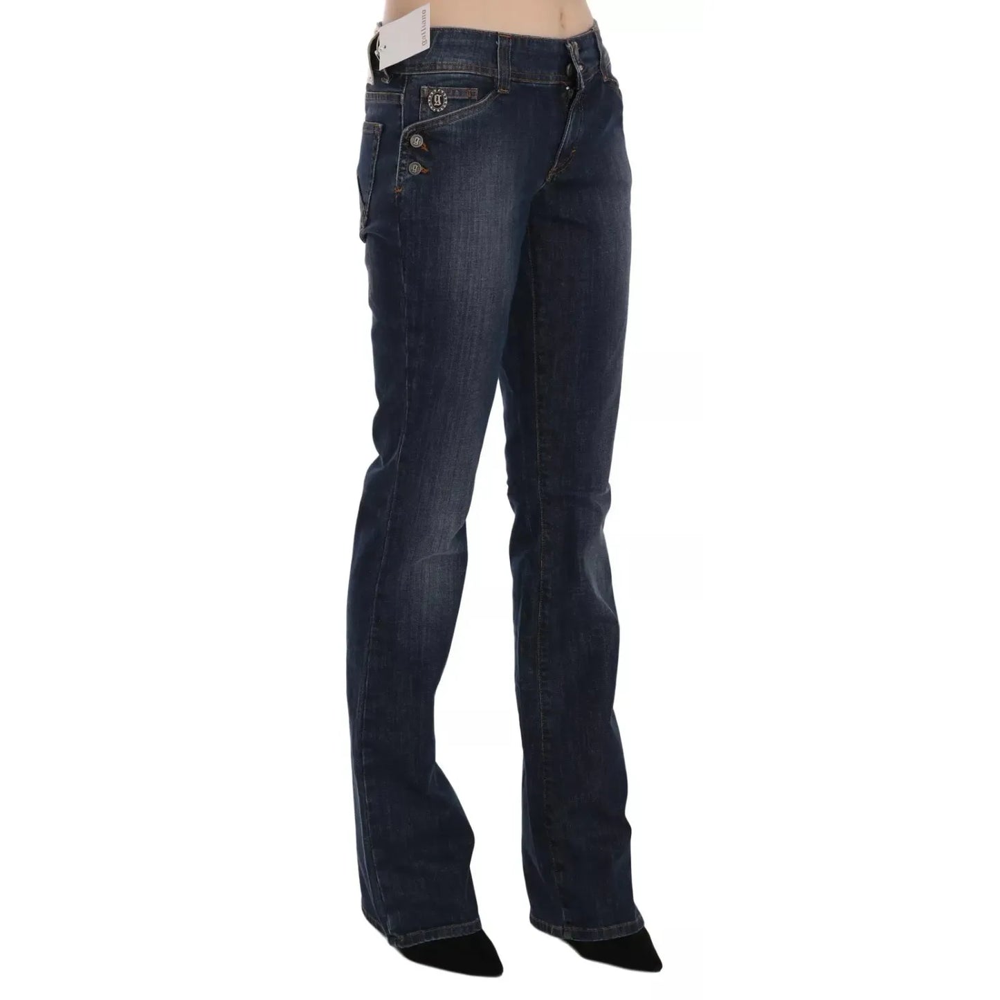 John Galliano Blue Washed Mid Waist Flared Denim Casual Pants Jeans