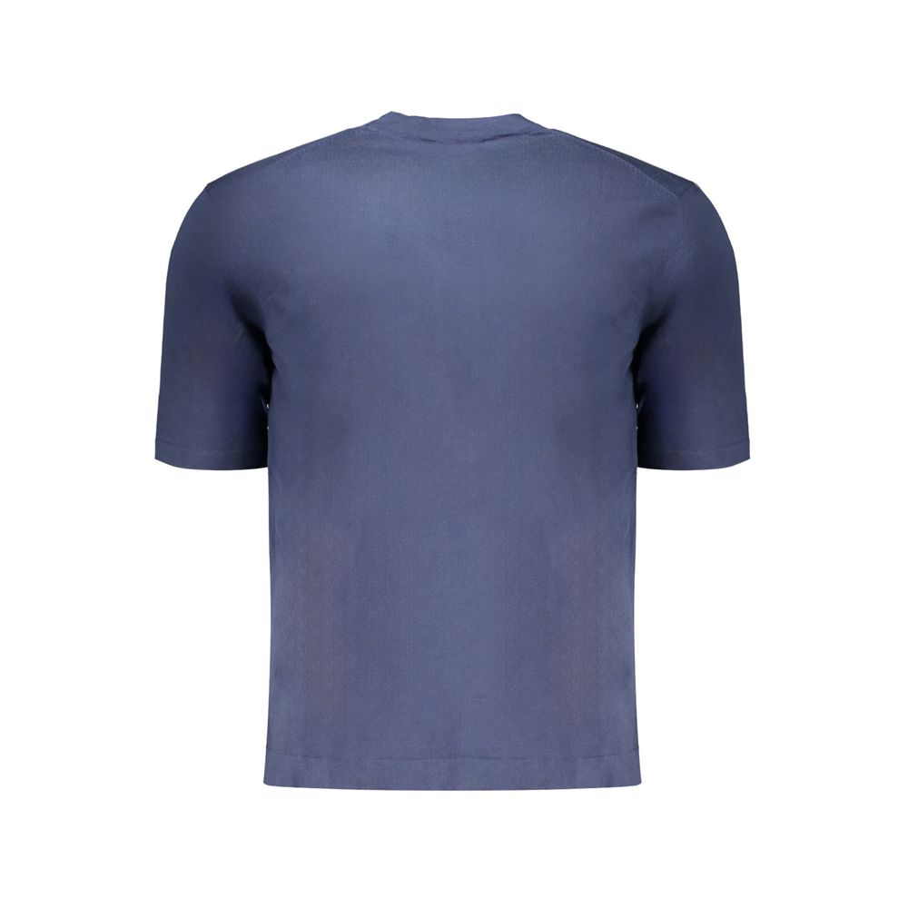 Back view of K-WAY Blue Cotton Sweater with short sleeves and crew neck, featuring a logo.