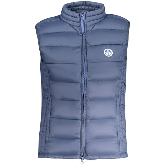 North Sails Blue Polyamide Women's Jacket with logo, sleeveless design, dual pockets, and sleek zip closure.