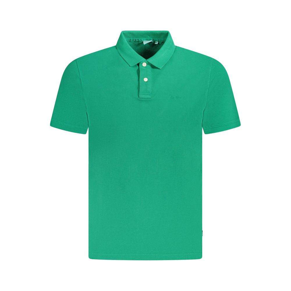 Pepe Jeans Green Cotton Polo Shirt with short sleeves, 2 buttons, embroidery, and logo made from 100% sustainable cotton.