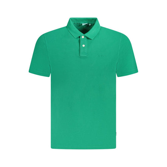 Pepe Jeans Green Cotton Polo Shirt with short sleeves, 2 buttons, embroidery, and logo made from 100% sustainable cotton.