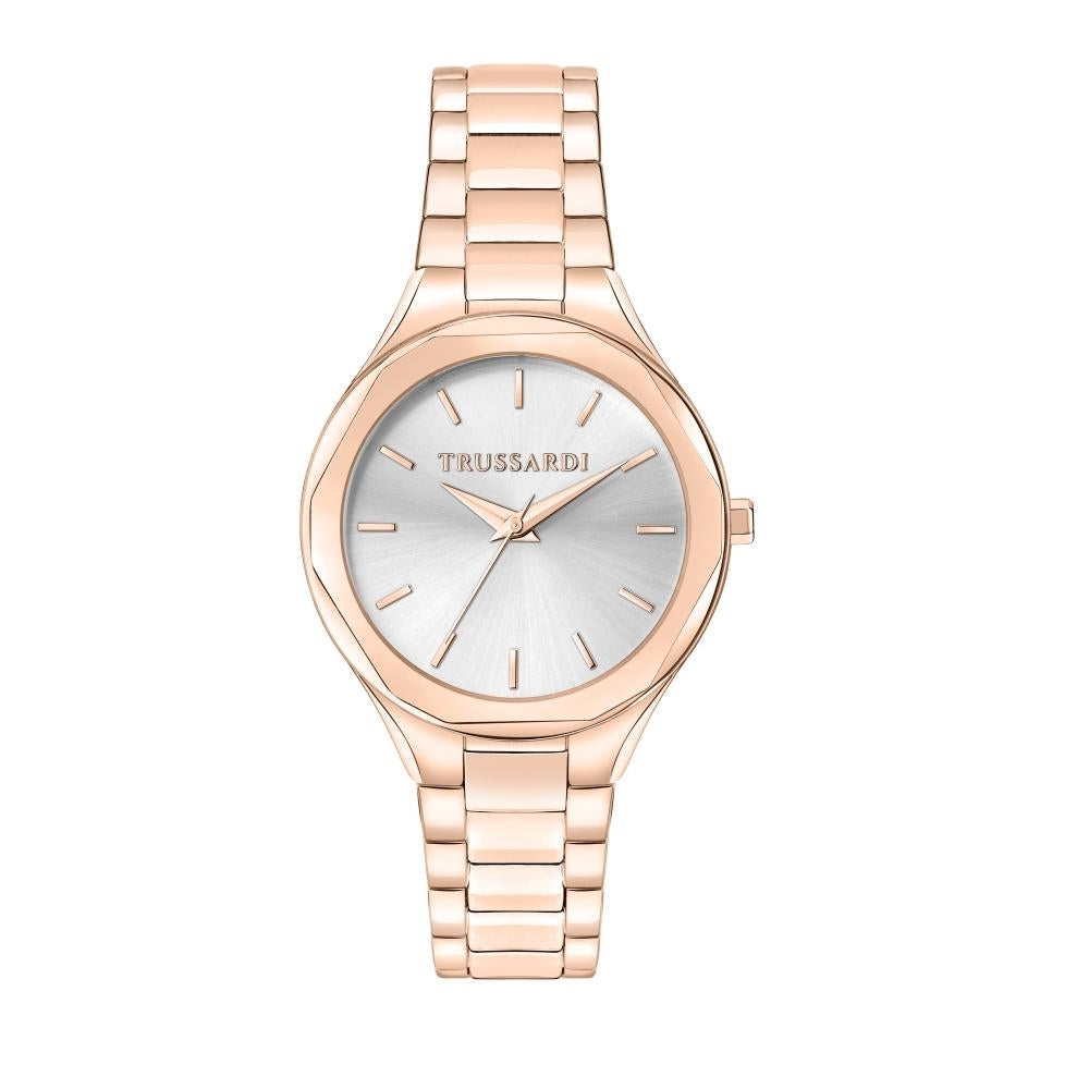 TRUSSARDI MOD. SMALL silver lady's wristwatch with quartz movement and mineral dial, 32mm case size.
