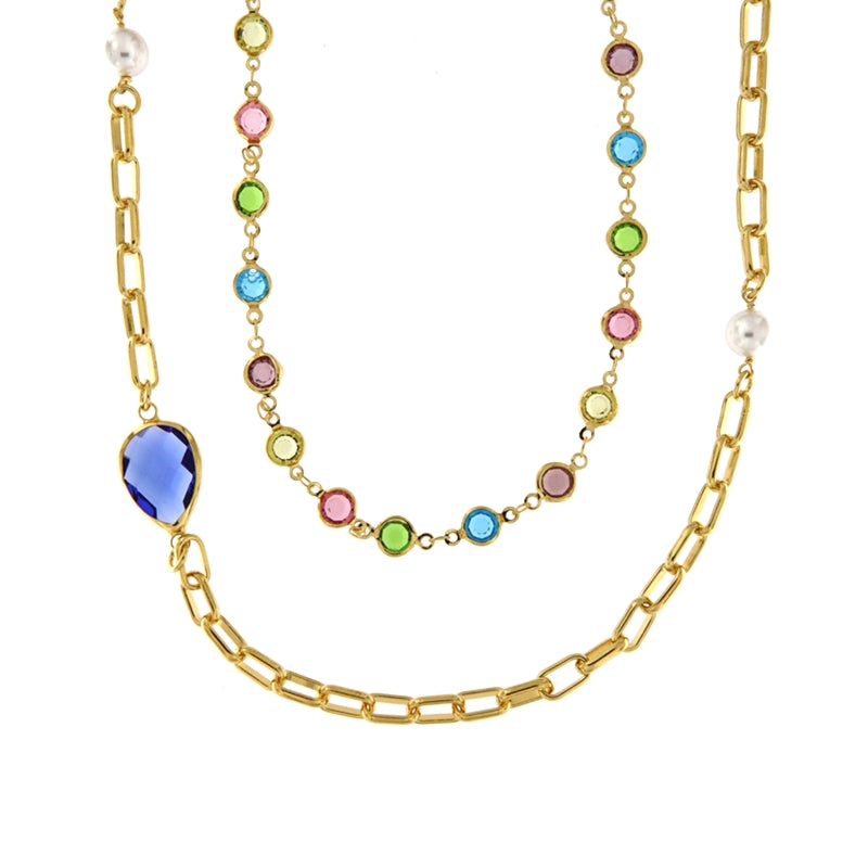 SENSE Mod. SSG-4-3-1-1-58 Jewelry with multicolored gemstones and gold chain design