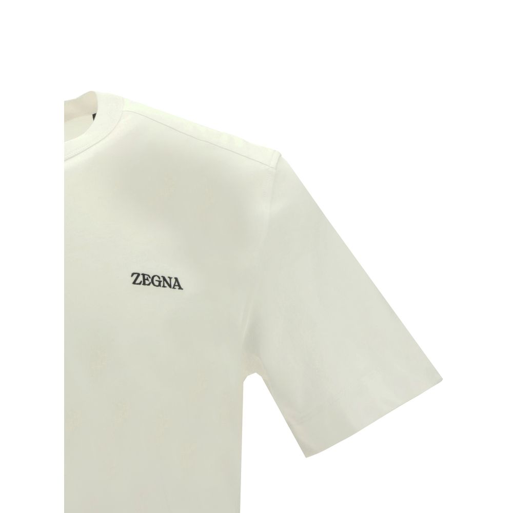 ZEGNA White Cotton T-Shirt with ribbed crew neck and monogram, 100% cotton, made in Portugal.
