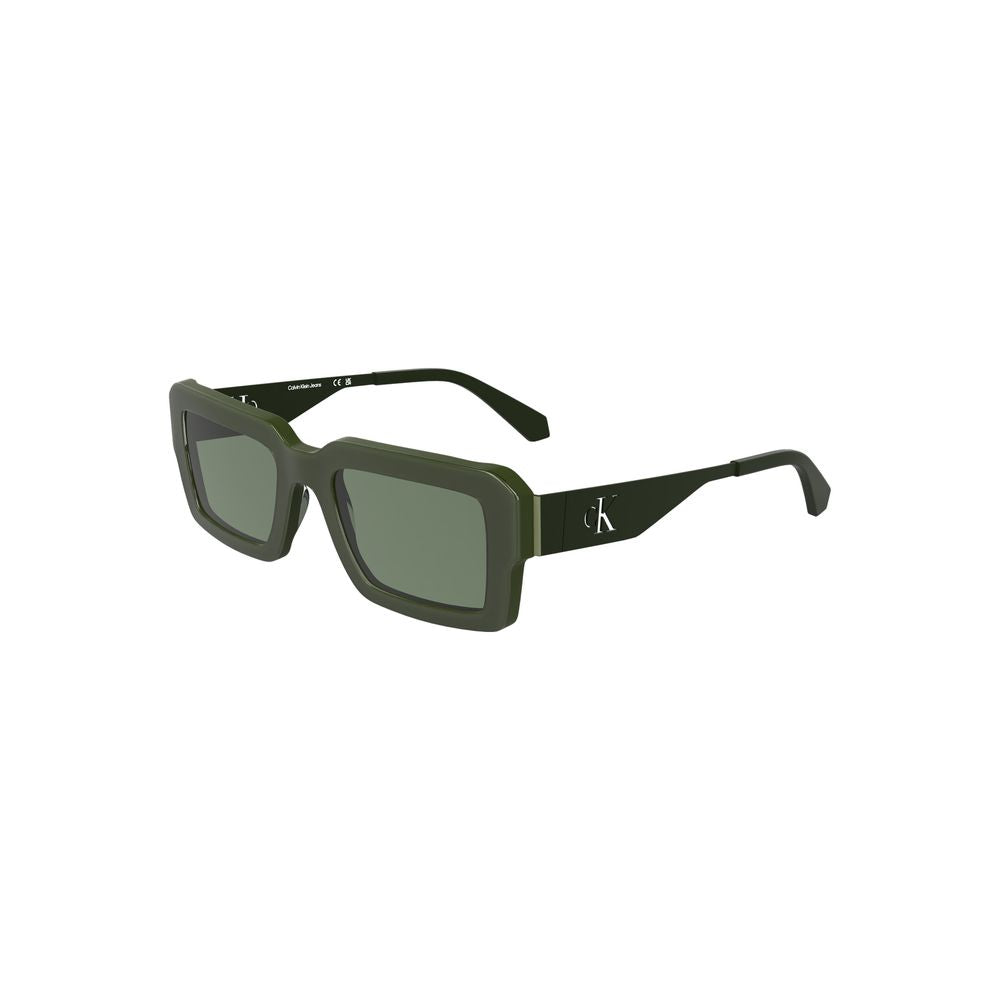 Calvin Klein green acetate women's sunglasses with rectangular lenses, stylish eyewear for fashion-forward looks.