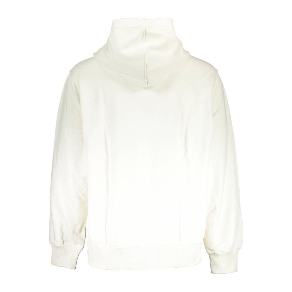 Back view of Calvin Klein white cotton men's sweater with hood and ribbed cuffs, perfect for a stylish and comfortable look.