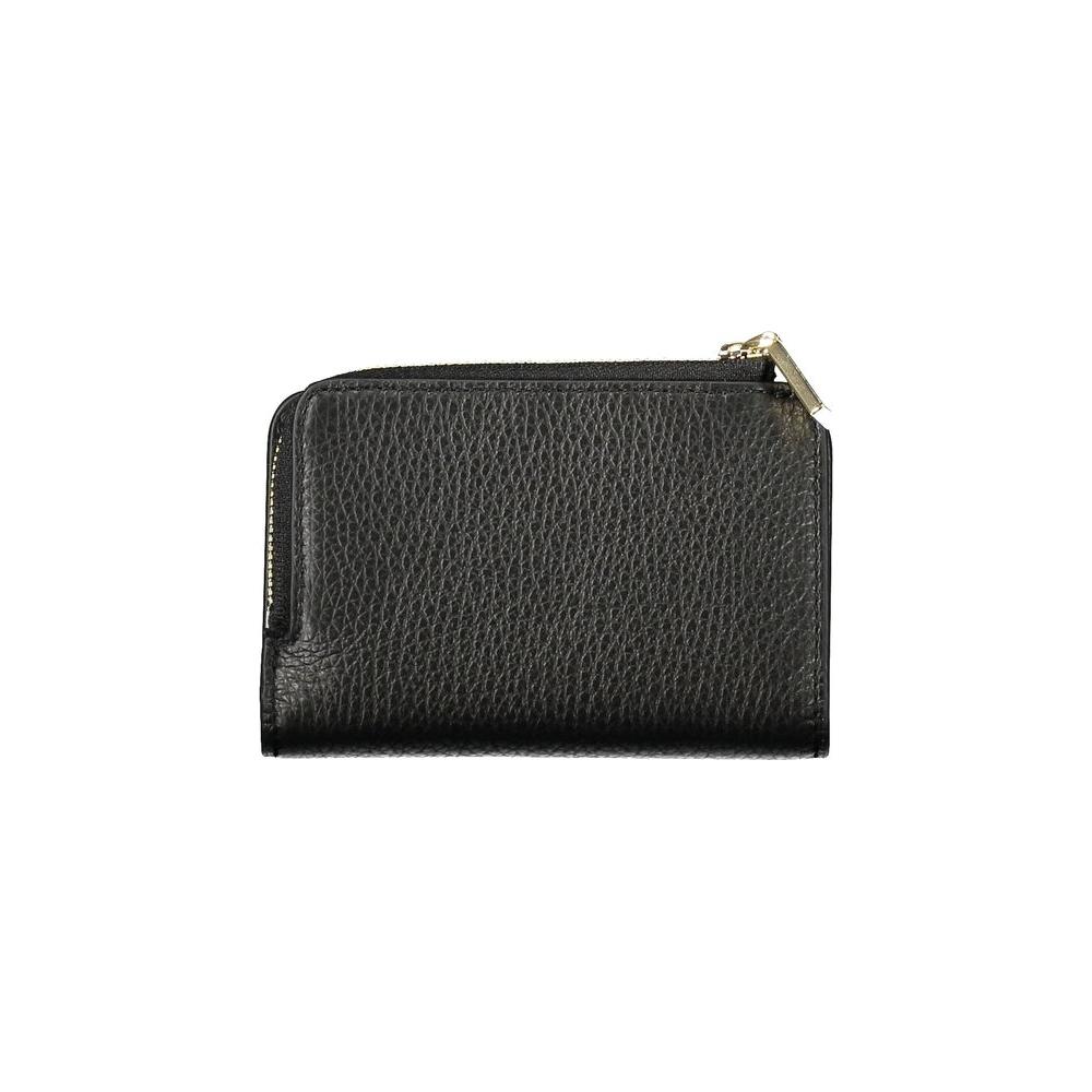 Coccinelle black leather women’s wallet with zip, showcasing elegant design and practicality with multiple compartments and coin purse.