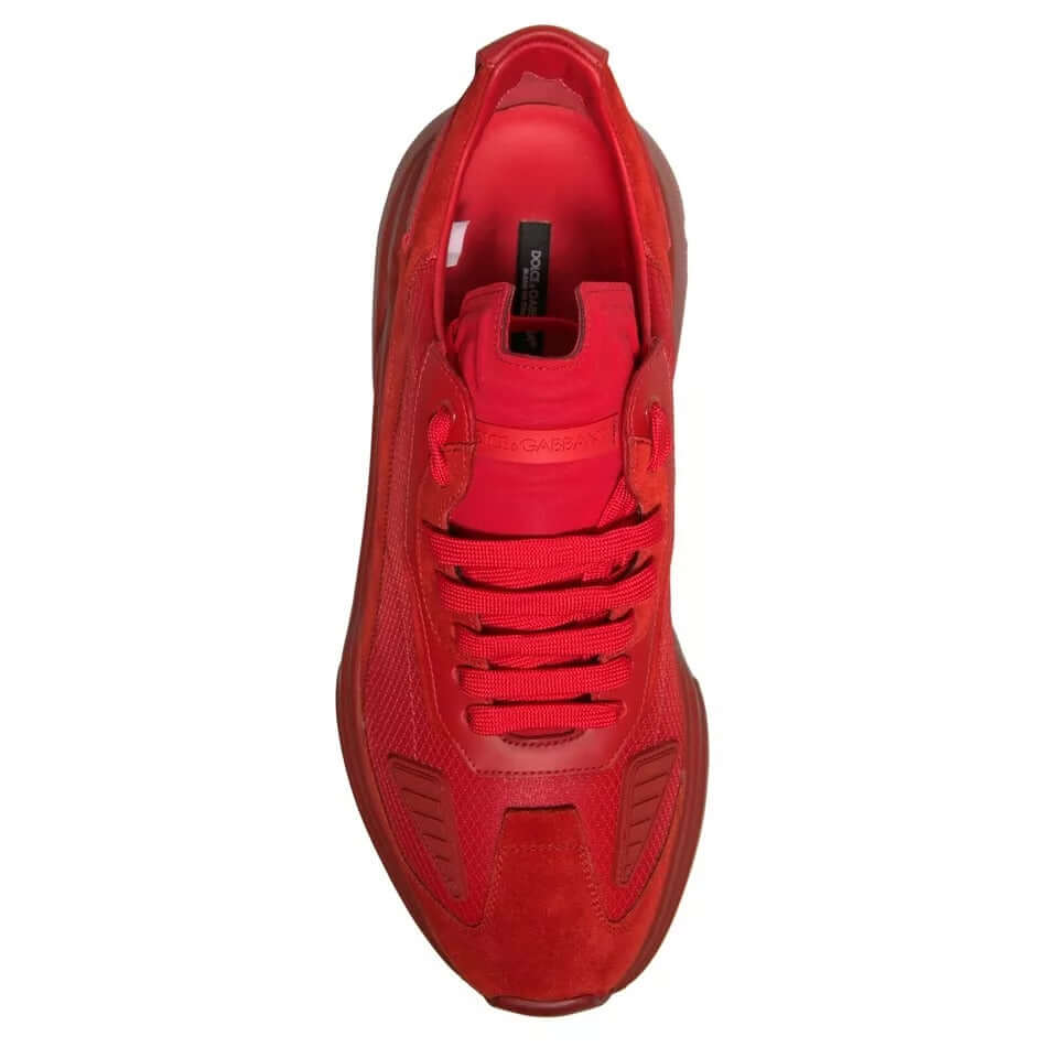 Top view of Dolce & Gabbana Daymaster red leather sneaker featuring rubber sole and lace-up design.