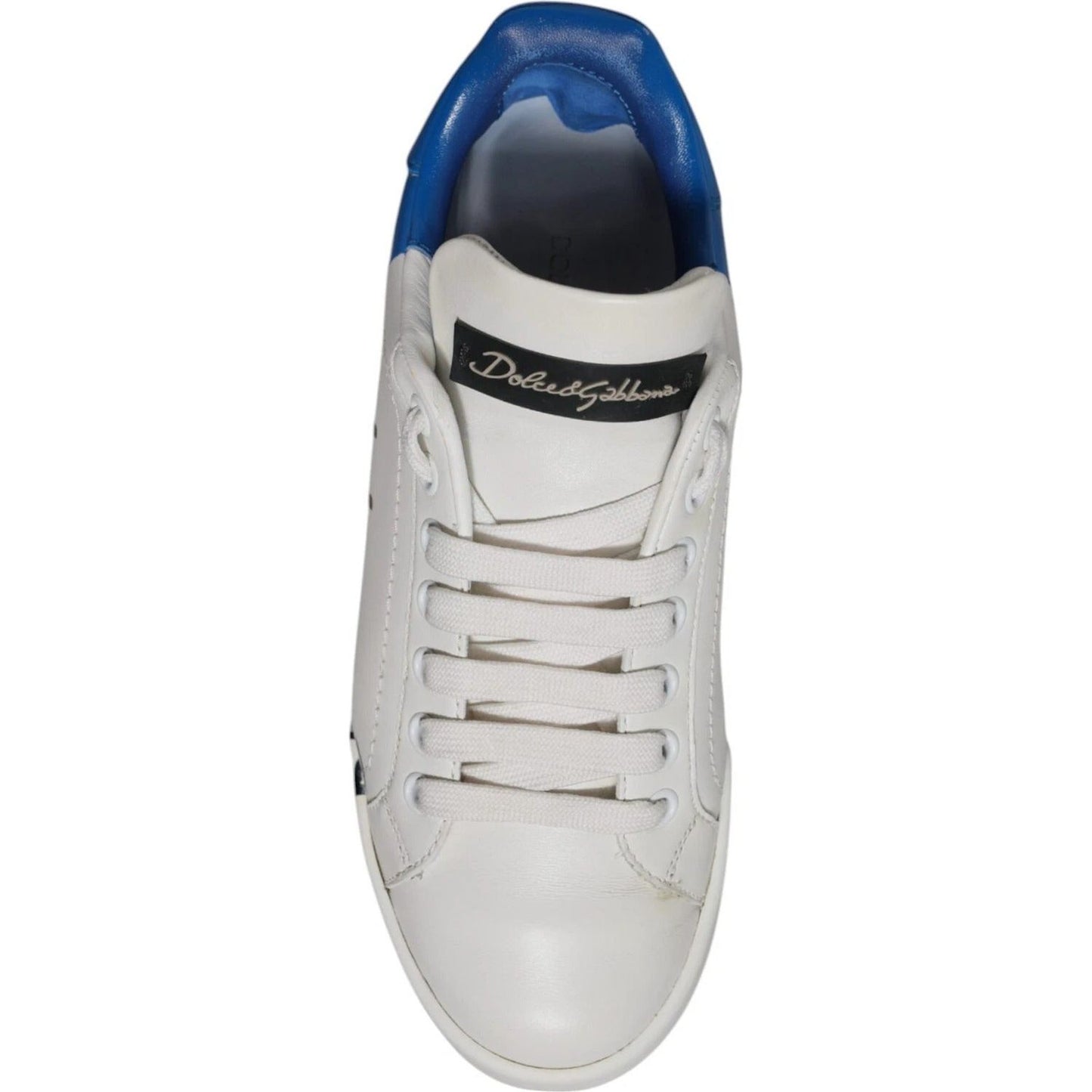 Dolce & Gabbana White Blue Logo Portofino Sneakers Shoes