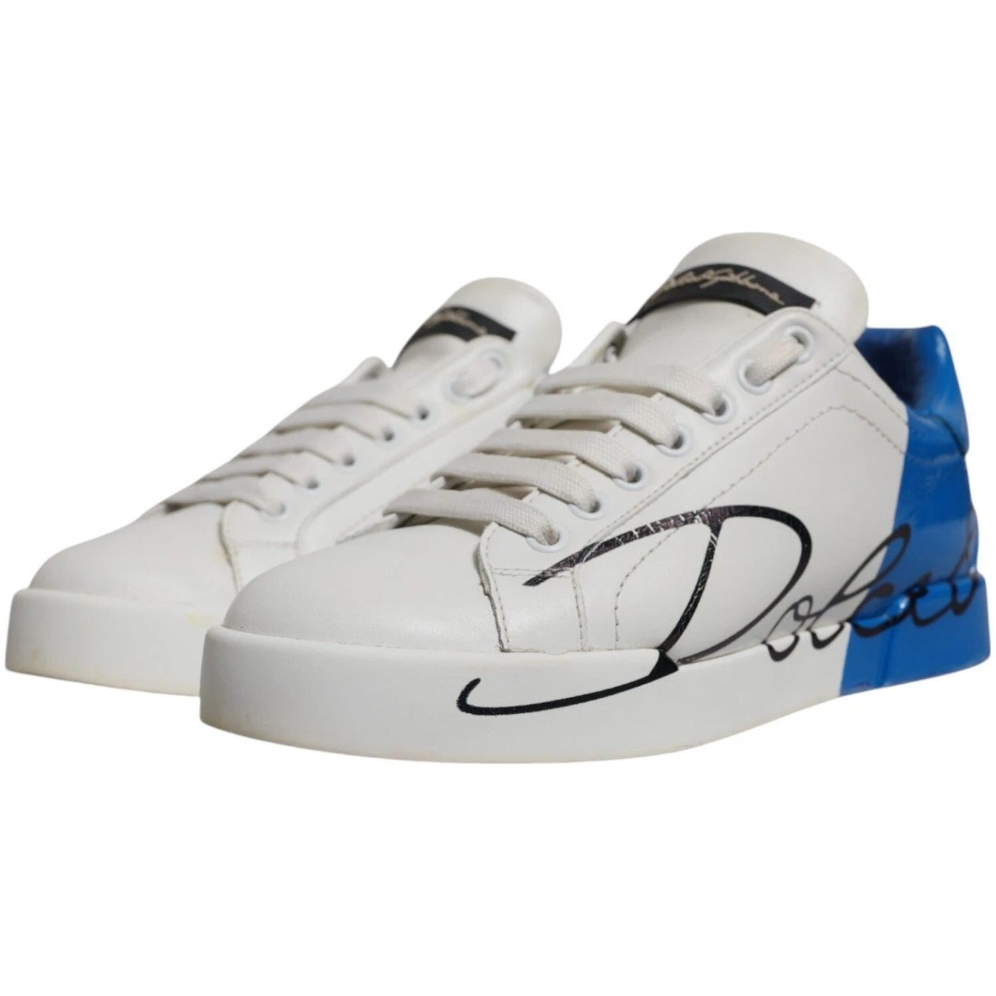 Dolce & Gabbana White Blue Logo Portofino Sneakers Shoes