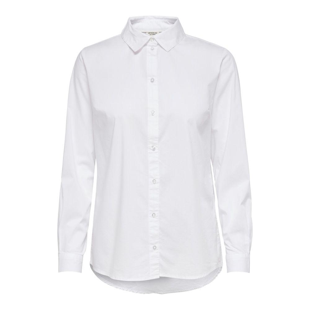Jacqueline De Yong white cotton long-sleeve shirt, versatile and elegant, suitable for work or casual outings.