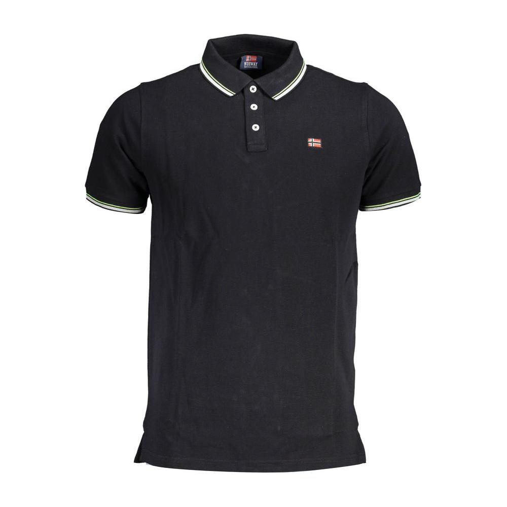 Norway 1963 black cotton men's polo shirt with contrasting details and logo, short sleeve, sophisticated style for modern men.
