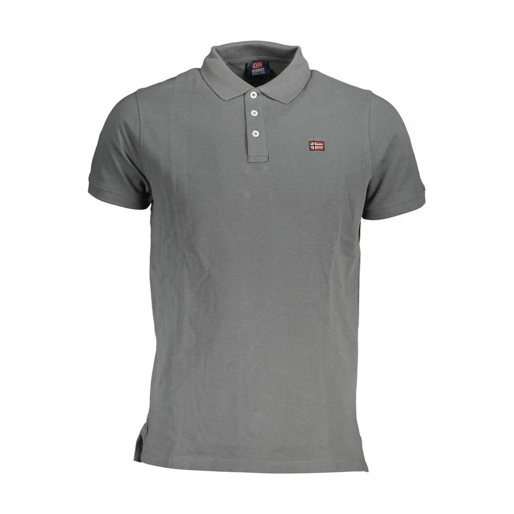 Gray cotton men's polo shirt with a classic three-button placket and iconic logo, perfect for a sophisticated, timeless style.