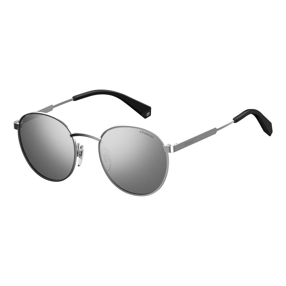 Polaroid Silver Metal Sunglasses PLD2053S010EX with polarized grey lenses, unisex design, 51/14/135mm dimensions.