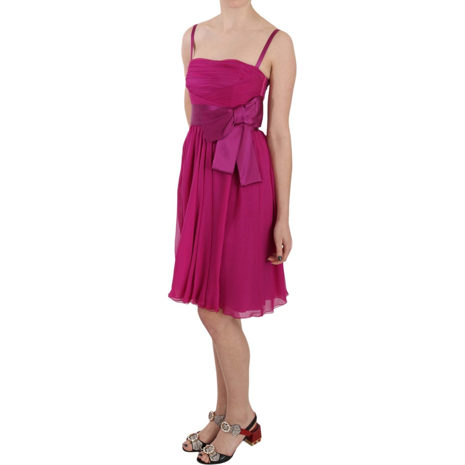 Dolce & Gabbana Fuchsia Pink Bow Silk Sleeveless Dress