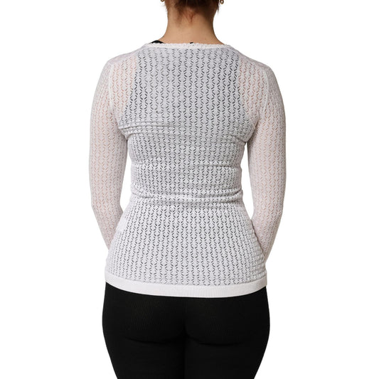Dolce & Gabbana White Lace Silk Knit Long Sleeves Cardigan Top