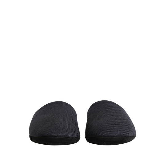 Dolce & Gabbana Dark Navy Wool Cotton Red Chevron Slippers Shoes
