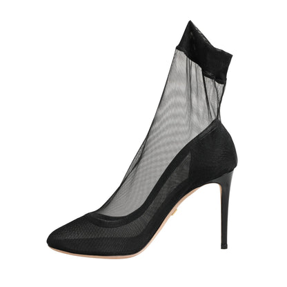 Dolce & Gabbana Black Nylon Stretch Mesh Sock Boots Shoes