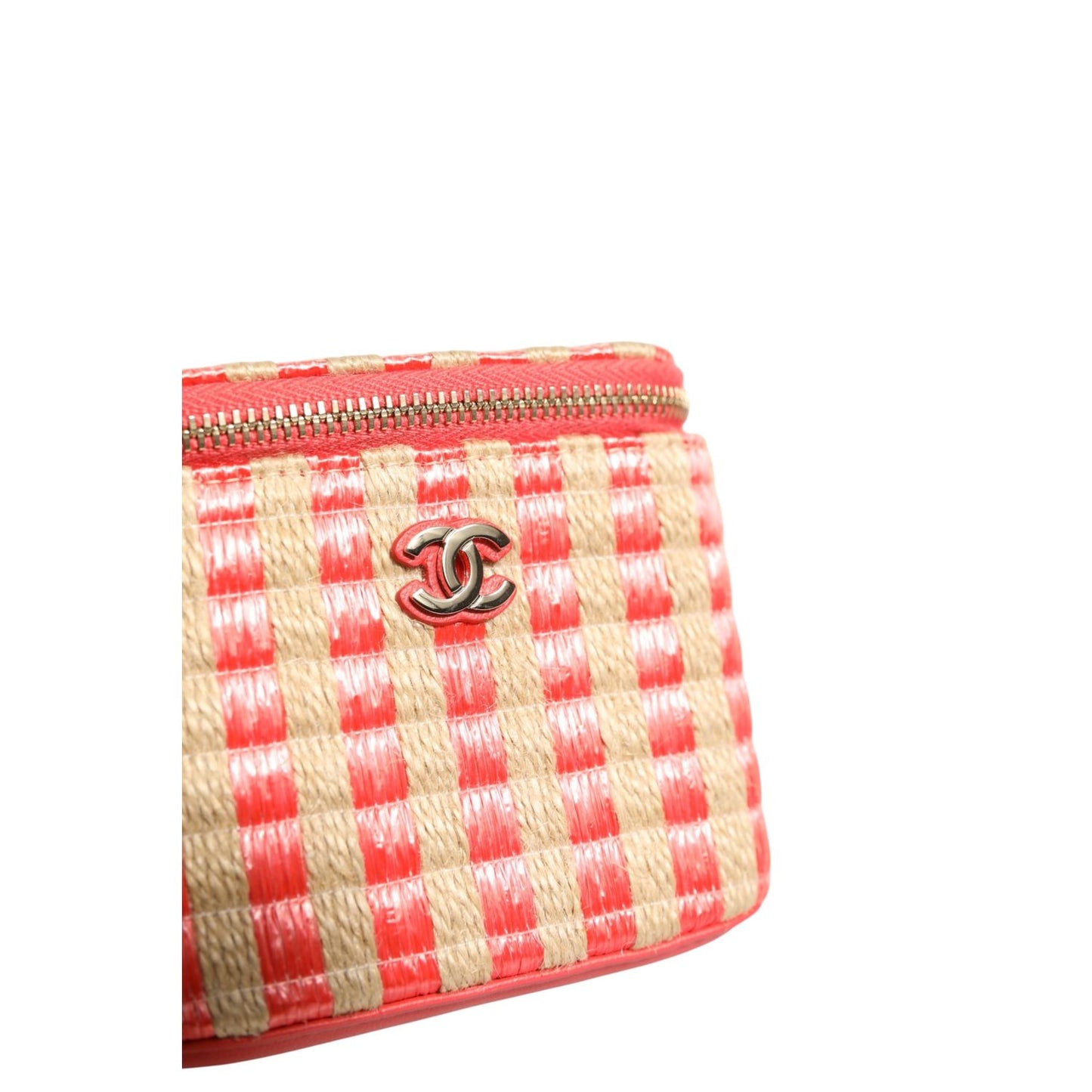 Chanel Raffia Jute Striped Mini Vanity Case