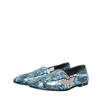 Dolce & Gabbana Multicolor Embroidered Sequin Loafers Shoes