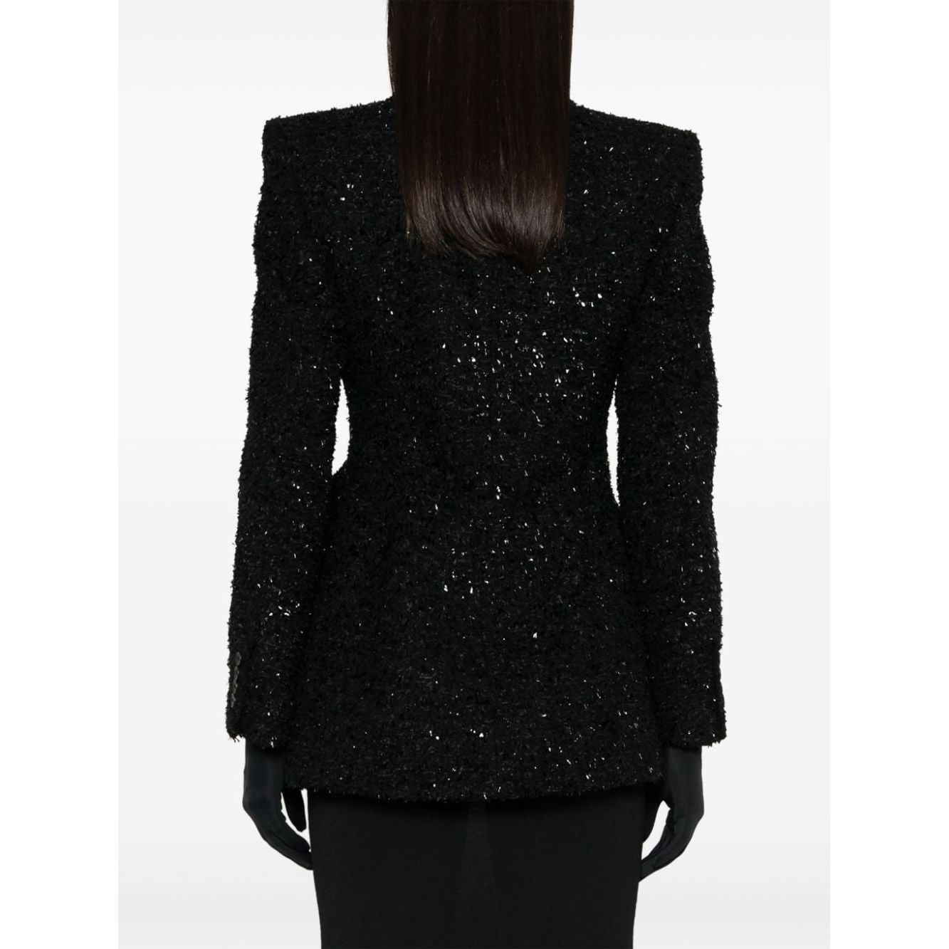 Balenciaga Hourglass tweed-texture padded-shoulder wool-blend blazer