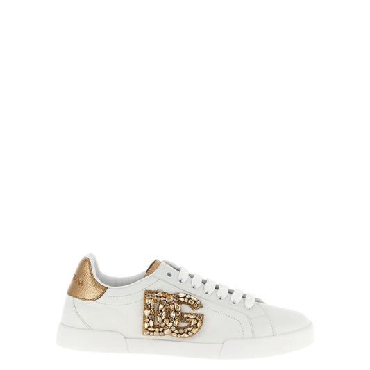 Dolce & Gabbana Gold Calfskin Low Top Sneakers