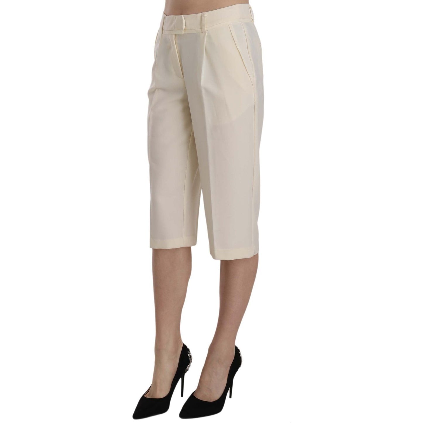 Silvian Heach Cream Mid Waist Cotton Straight Cropped Pants