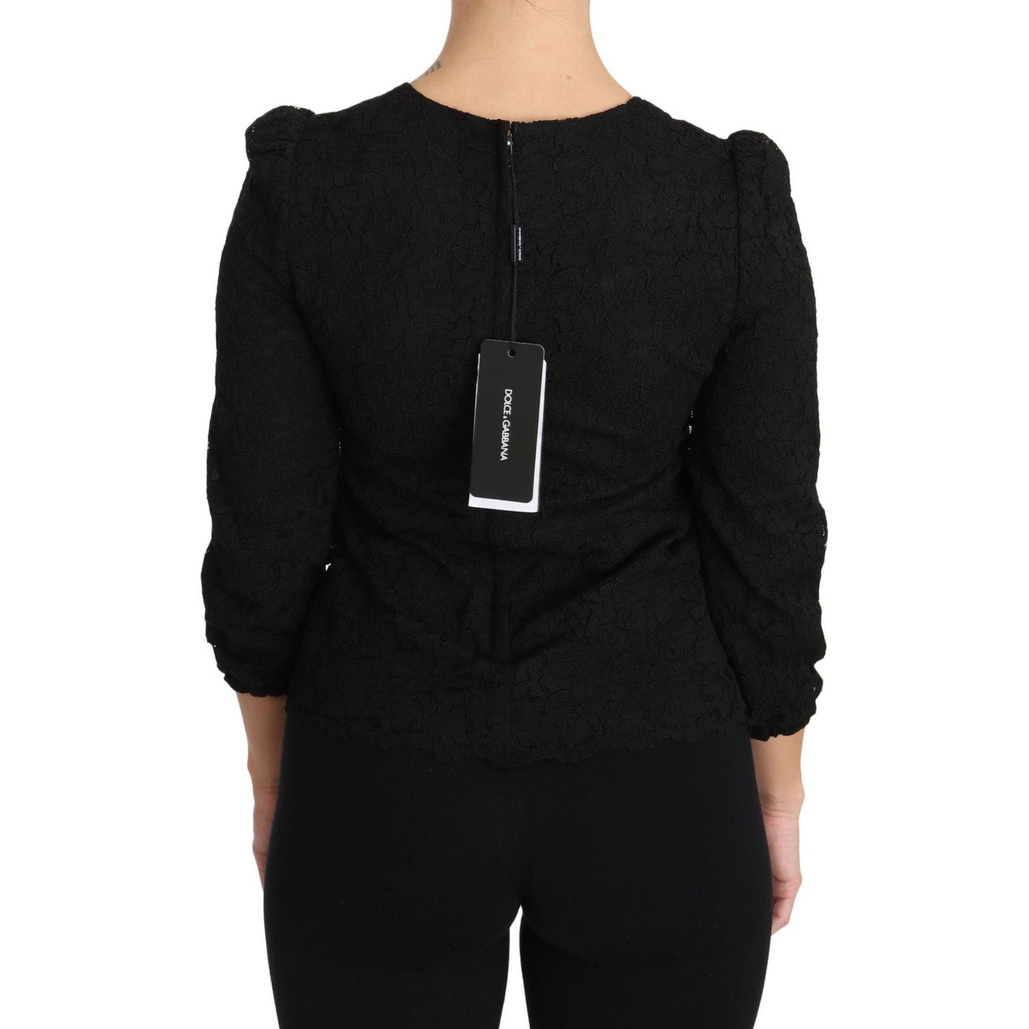 Dolce & Gabbana Black Floral Lace Zipper Top Blouse TSH3029-36