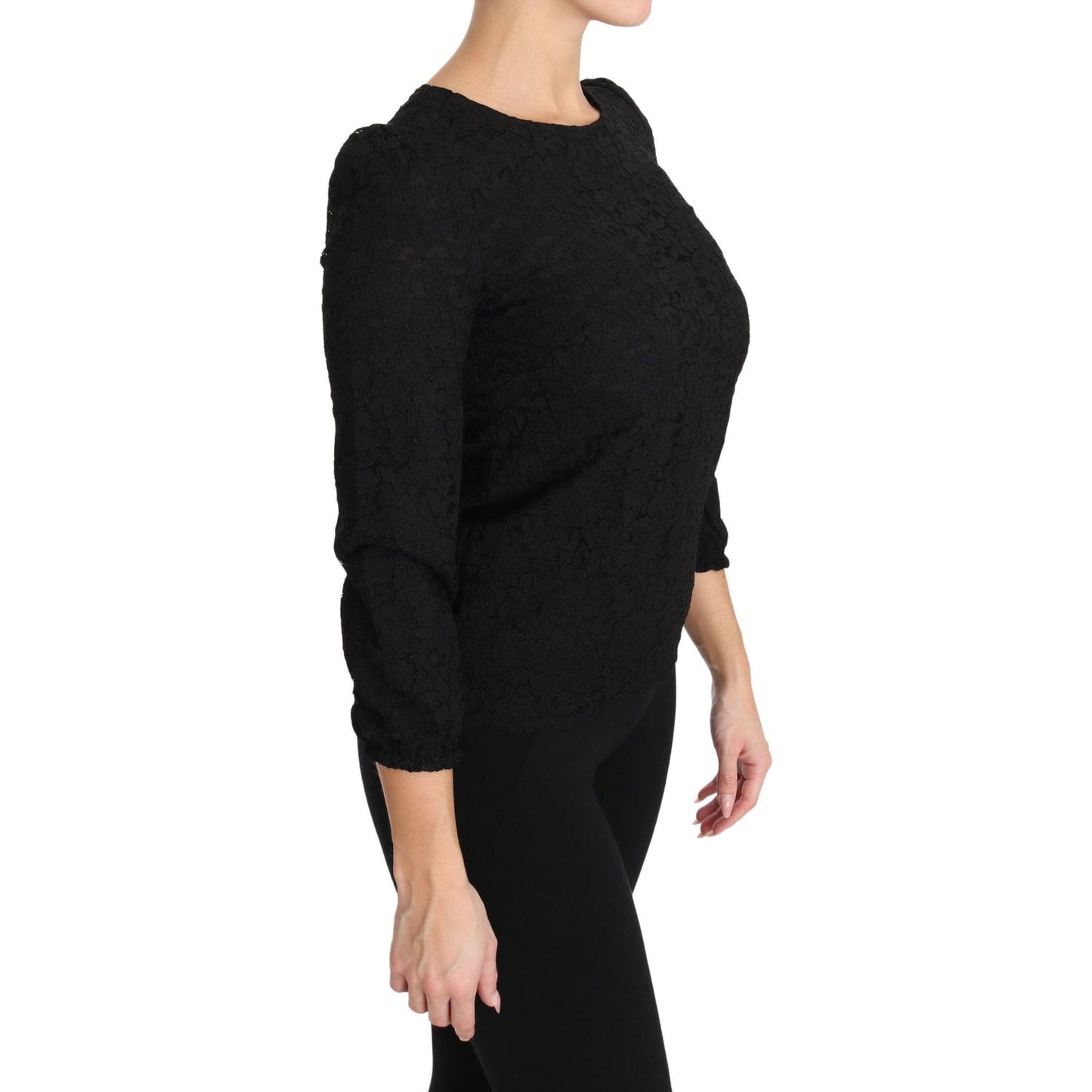 Dolce & Gabbana Black Floral Lace Zipper Top Blouse TSH3029-36