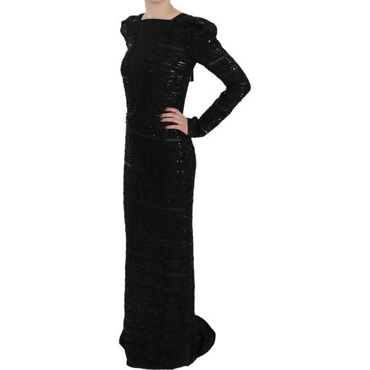 John Richmond Black Silk Full Length Sequined Gown Dress DR1670-40