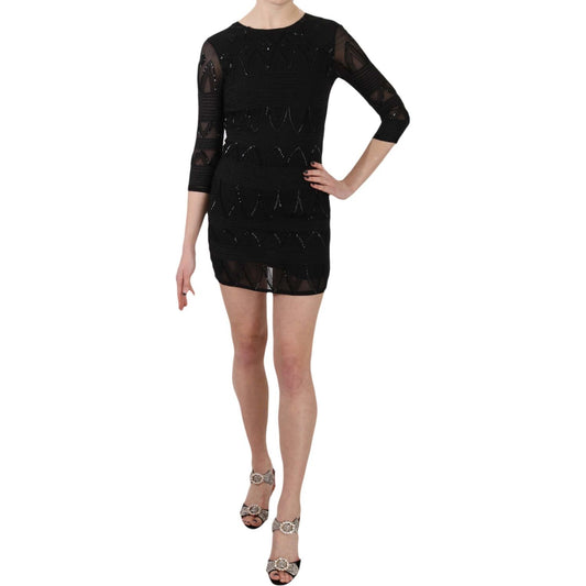 John Richmond Black Silk Sequined Mini Shift Gown DR1671-40