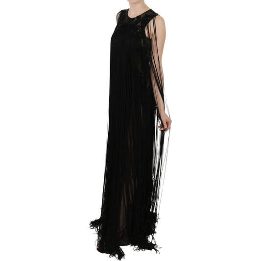 John Richmond Black Silk Beaded Sequined Sheer Dress DR1682-42