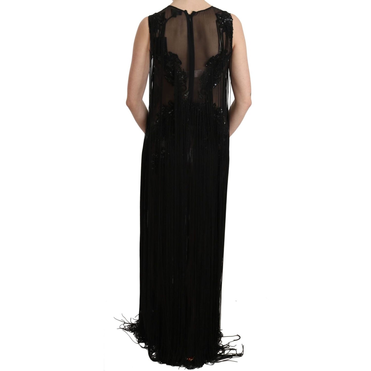 John Richmond Black Silk Beaded Sequined Sheer Dress DR1682-42