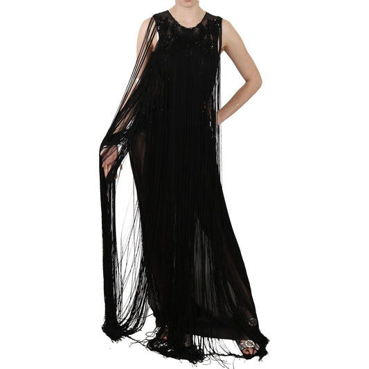 John Richmond Black Silk Beaded Sequined Sheer Dress DR1682-42
