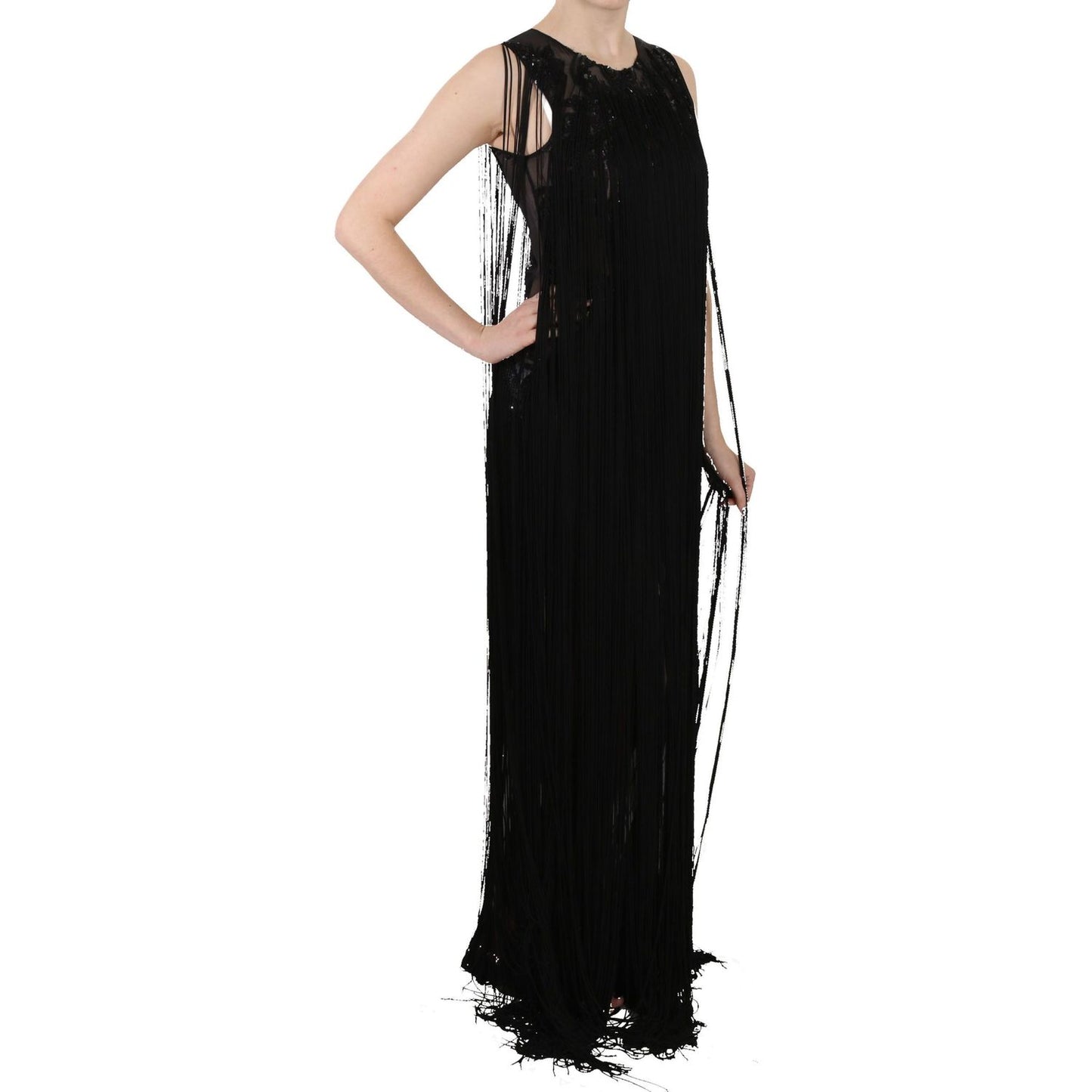 John Richmond Black Silk Beaded Sequined Sheer Dress DR1682-42