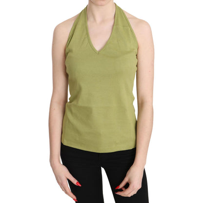 GF Ferre Green Halter Cotton Sleeveless Casual Tank Top Blouse