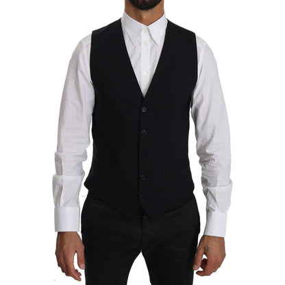 Dolce & Gabbana Blue Wool Waistcoat Formal Gilet Vest