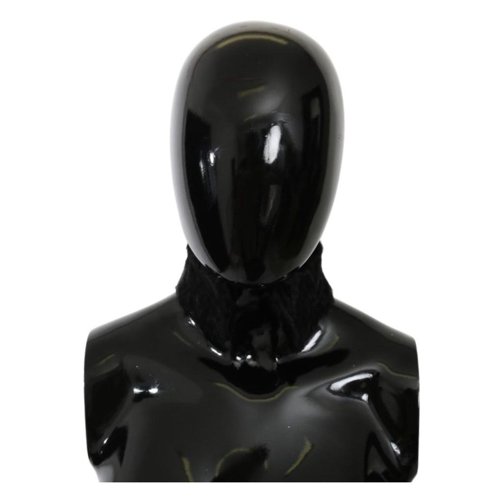 Dolce & Gabbana Black Fur Neck Collar Wrap Lambskin Scarf Fur Scarves