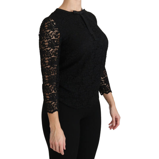 Dolce & Gabbana Black Lace Long Sleeve Nylon Blouse TSH4262-44