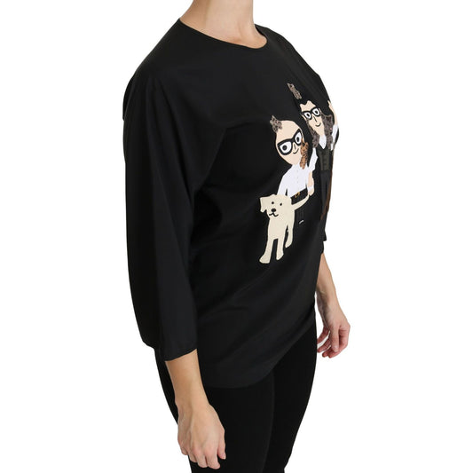 Dolce & Gabbana Black #dgfamily Top T-shirt Silk Blouse TSH4271-36