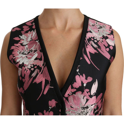 Dolce & Gabbana Black Pink Floral Waistcoat Vest Blouse Top