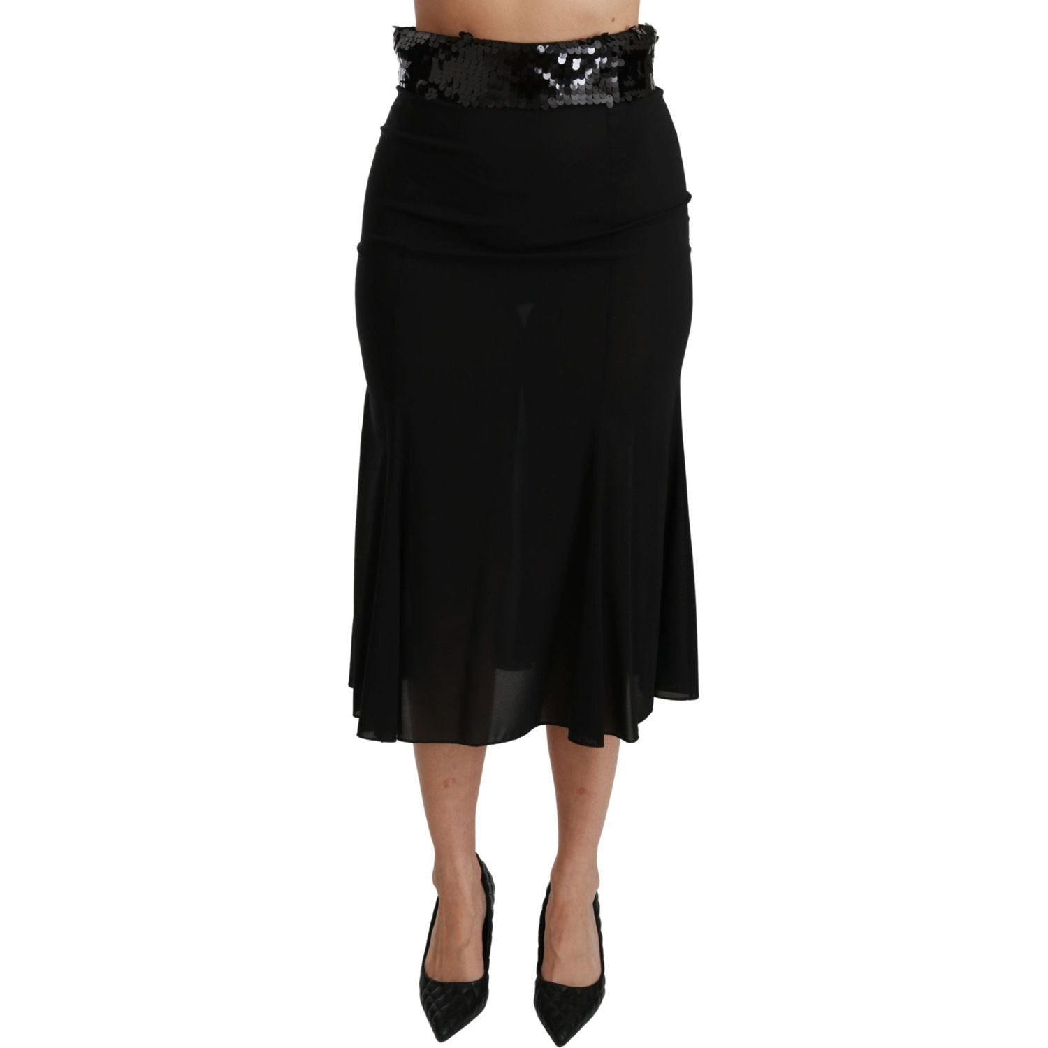 Dolce & Gabbana Black High Waist Mermaid Midi Silk Skirt