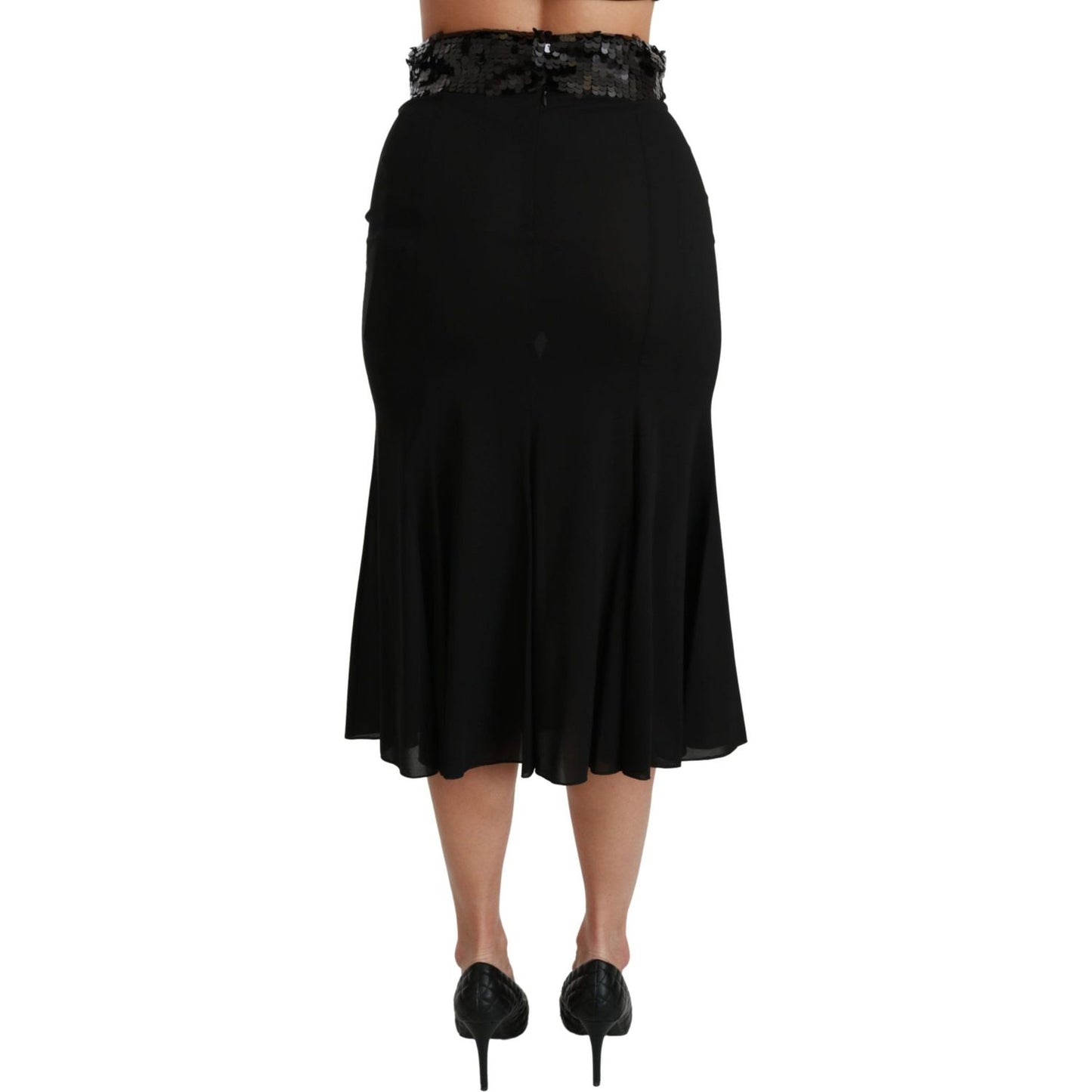 Dolce & Gabbana Black High Waist Mermaid Midi Silk Skirt